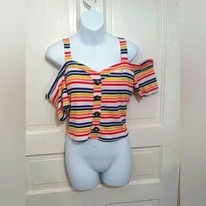 Yoyo 5 Ladies Cold Shoulder Multicolored Crop Top Sz Lg